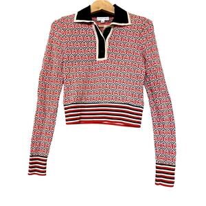 Carven Polo Sweater Top Womens sz XS S Red Navy White Tennis Nautical Preppy